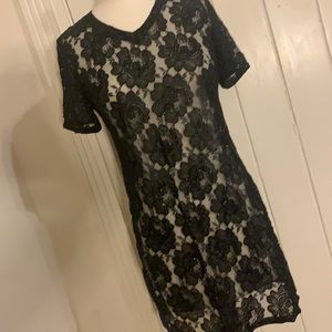 Black lace side slit dress